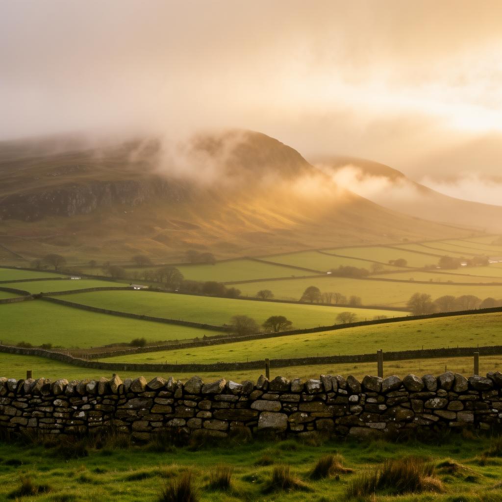 Misty morning over the Sperrin Mountains in Mid Ulster